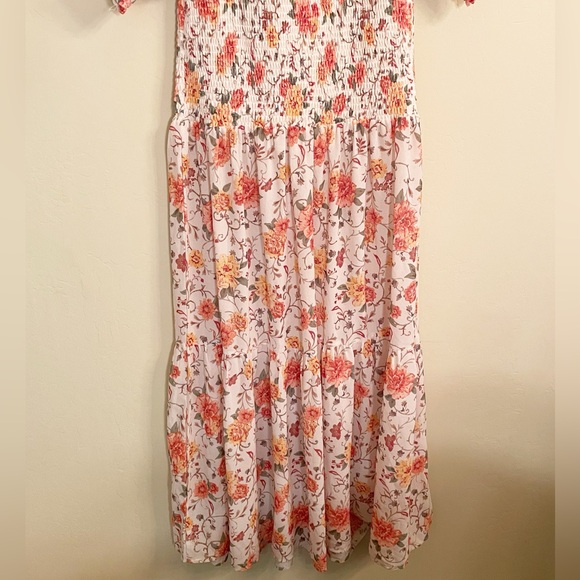 VICI fall floral semi sheer long sleeve ruched maxi dress Size Large - Picture 5 of 7